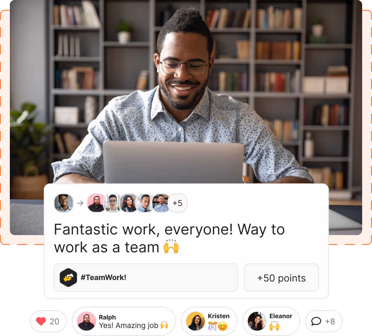 Illustration of a person sending a recognition post to their team